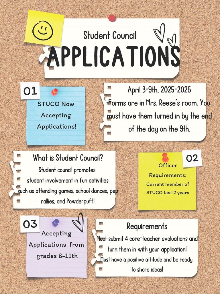Student Council Applications
April 3-9th for 2025-2026 year.