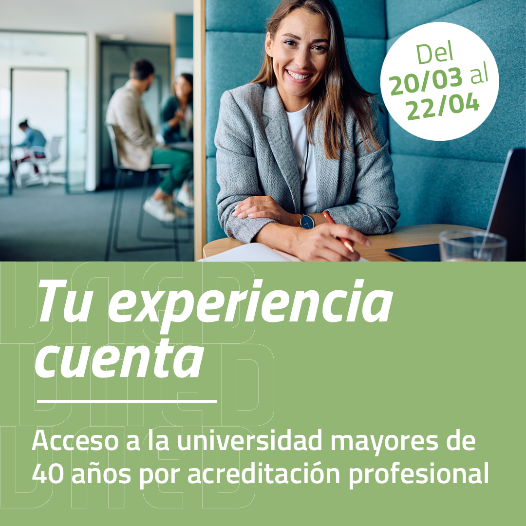 💪 ¡Tu experiencia cuenta en la UNED!

🎓 Si tienes +40 años y quieres estudiar un grado relacionado con tu profesión, solicita el acceso por experiencia profesional.

📅 Plazo hasta el 22 de abril.

🔗 Más info: uned.es/universidad/in…