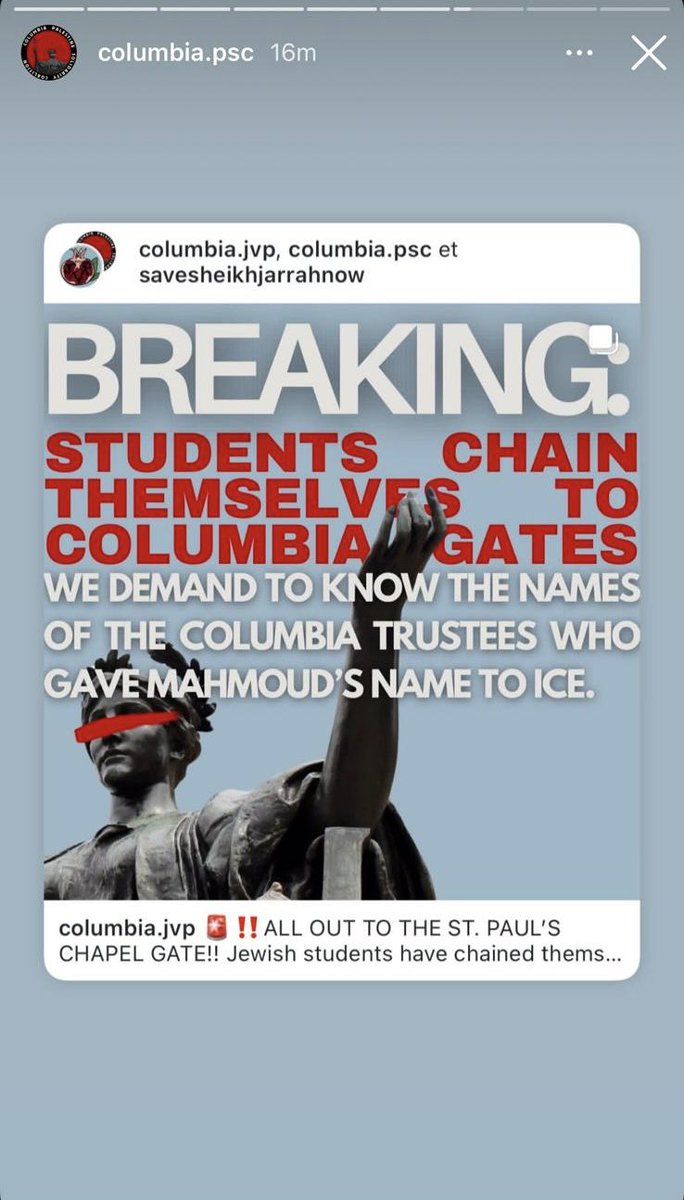 CampusJewHate's tweet image. Students associated with @ColumbiaJVP, @ColumbiaBDS and @Columbia_psc have chained themselves to the gates of @Columbia. They are demanding to know the names of the trustees who submitted Mahmoud Khalil’s name to ICE and will not leave until they get answers.

@ClaireShipman,…