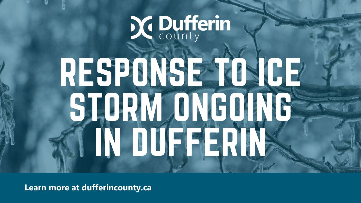 #DufferinCounty and its partners continue to respond to the #icestorm that occurred over the weekend.

Residents should be prepared for more significant weather today. Find information on debris collectio, reporting outages, food safety and more here: ow.ly/jryX50Vtlcn