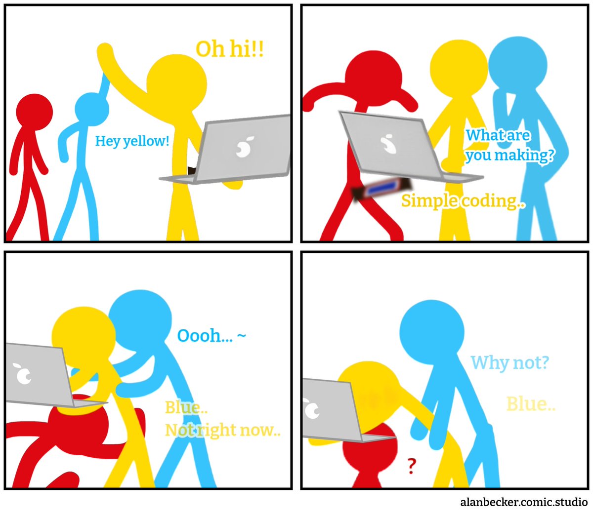 Lavi1254126's tweet photo. Red x yellow x blue

Sorry for waiting so loooooong. Here's ur food..... 

#alanbeckership #ship #comic https://t.co/DXU2GENoam