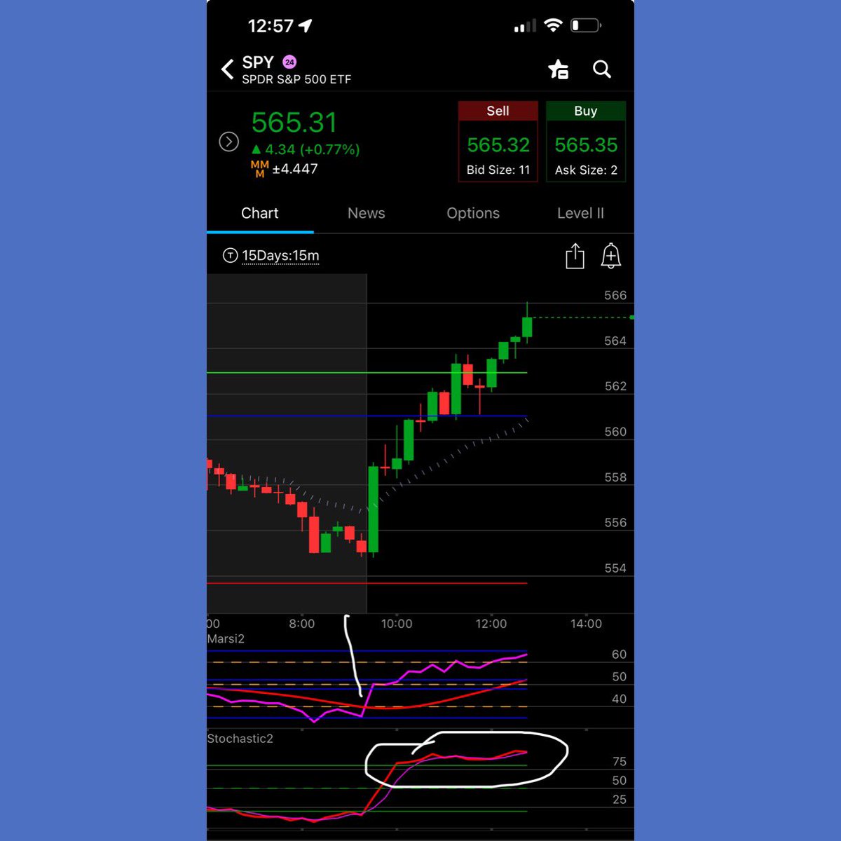 wizard_coder's tweet image. This is the most bullish structure I have seen in my trading.
15min #marsi2 cross with a stochastic #pumpmotor (circled) this sets the stage for a stock to pump all day and aggressively, def something you dont want to short.
#ZeusAlgo ⚡️
#momentumtheory
$SPY $SPX $QQQ $VIX