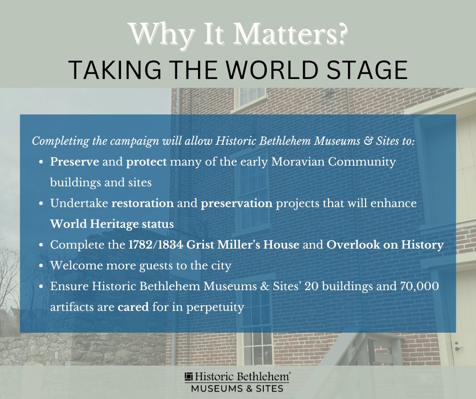 #BethlehemPA’s history deserves to be protected 🌎 Our Taking the World Stage campaign is preserving Moravian heritage &amp; ensuring these sites remain for future generations.

Learn more about supporting the campaign: brnw.ch/21wRKhM 🔗 #PreservationHappensHere