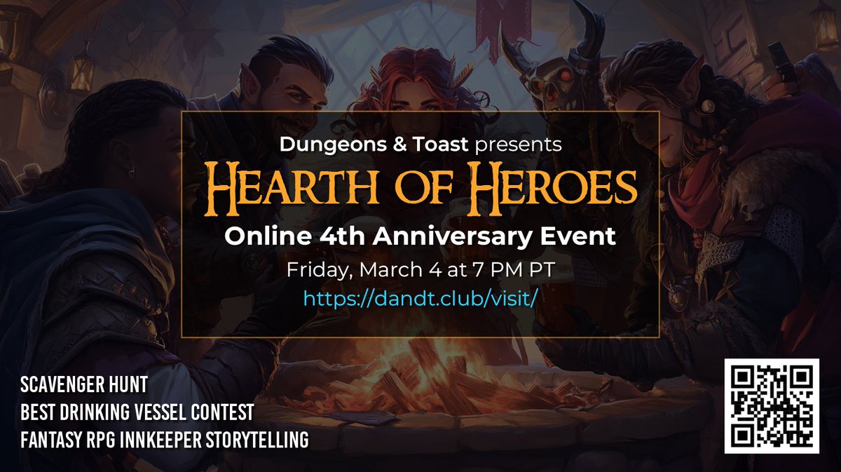 dungeons_toast's tweet photo. Join us this April 4th at 7pm PT via Zoom to help us celebrate Dungeons &amp; Toast's 4 year anniversary! Help us look back at years past with stories of your memories of D&amp;T. We hope to see old faces and new! https://t.co/nVvFFU1MKm