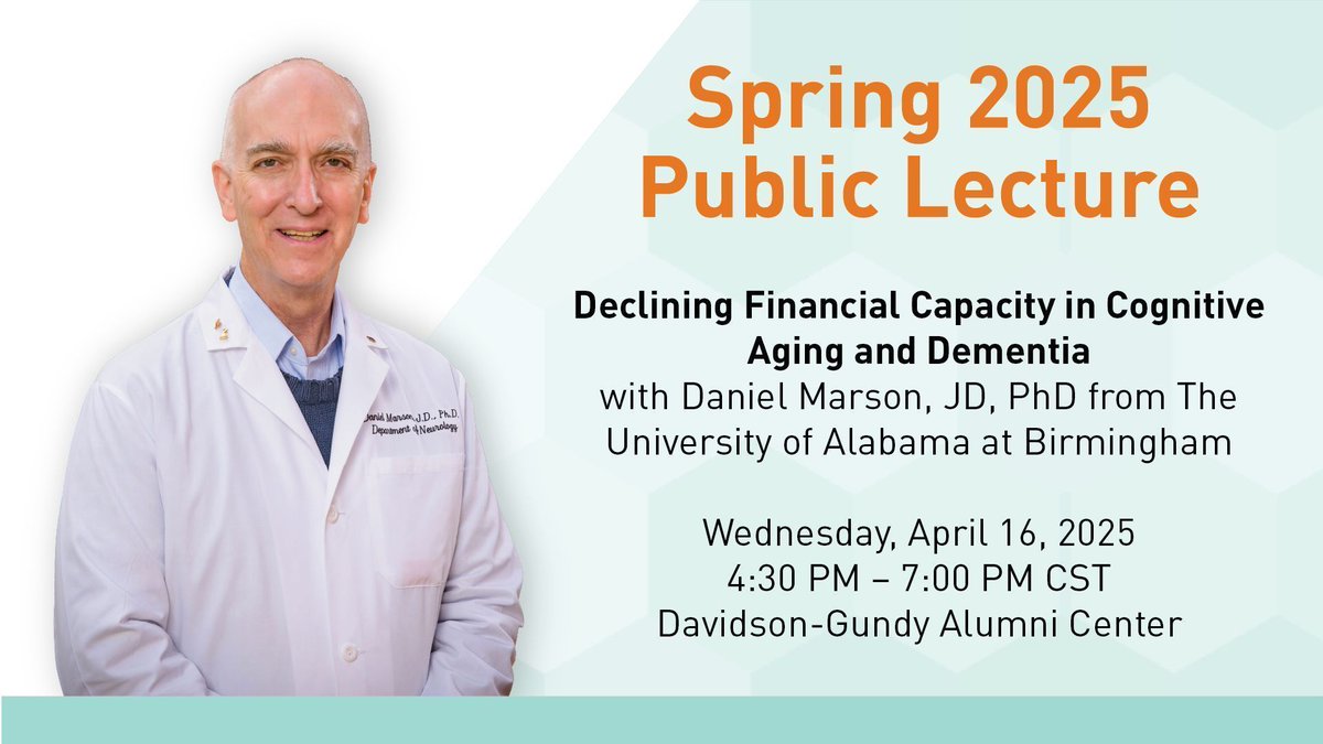 We're just 2 weeks away from our Spring 2025 Public Lecture! Join us for an insightful talk on "Declining Financial Capacity in Cognitive Aging and Dementia." Don’t miss out—register for FREE today! 👉 eventbrite.com/e/declining-fi…

#CognitiveAging #Dementia #FreeEvent #UTD #CVL