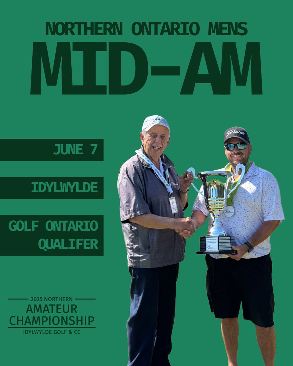 The 2025 Northern Mens Mid Amateur is set to take place at the Idylwyde on June 7th!

This event serves as a qualifier for <a href="/TheGolfOntario/">Golf Ontario</a> Mens Mid Amateur Championship at Sarina Golf Club.

🔗 golfgenius.com/pages/11289494… 

(Pictured is 2024 Champion, Ryan Hagger)

#NorthernAM