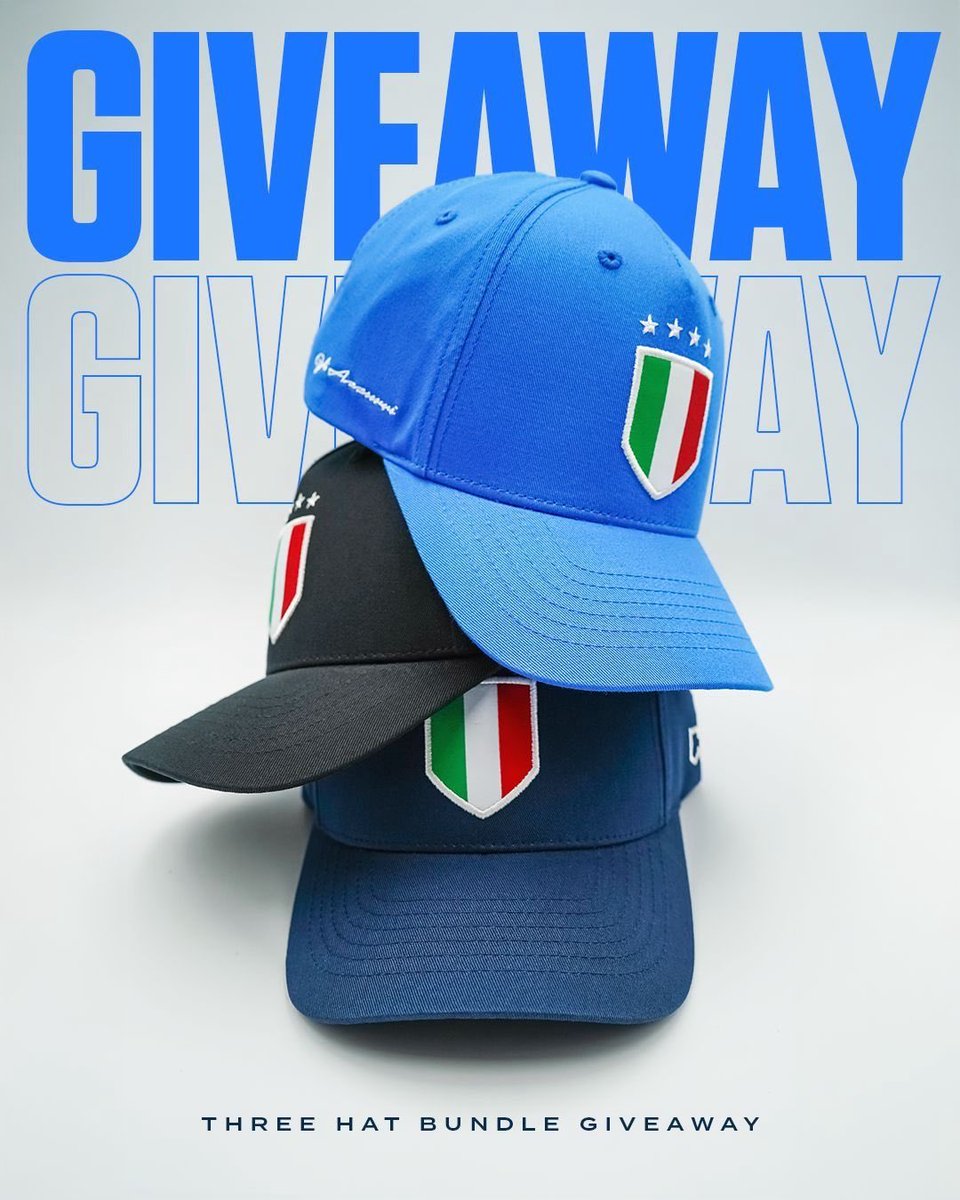 🇮🇹 GIVEAWAY 3 -  ITALIA HAT BUNDLE GIVEAWAY 🇮🇹

To Enter:

1) Follow us
2) Like this post
3) Retweet this post

One winner will be chosen Monday, April 7th.