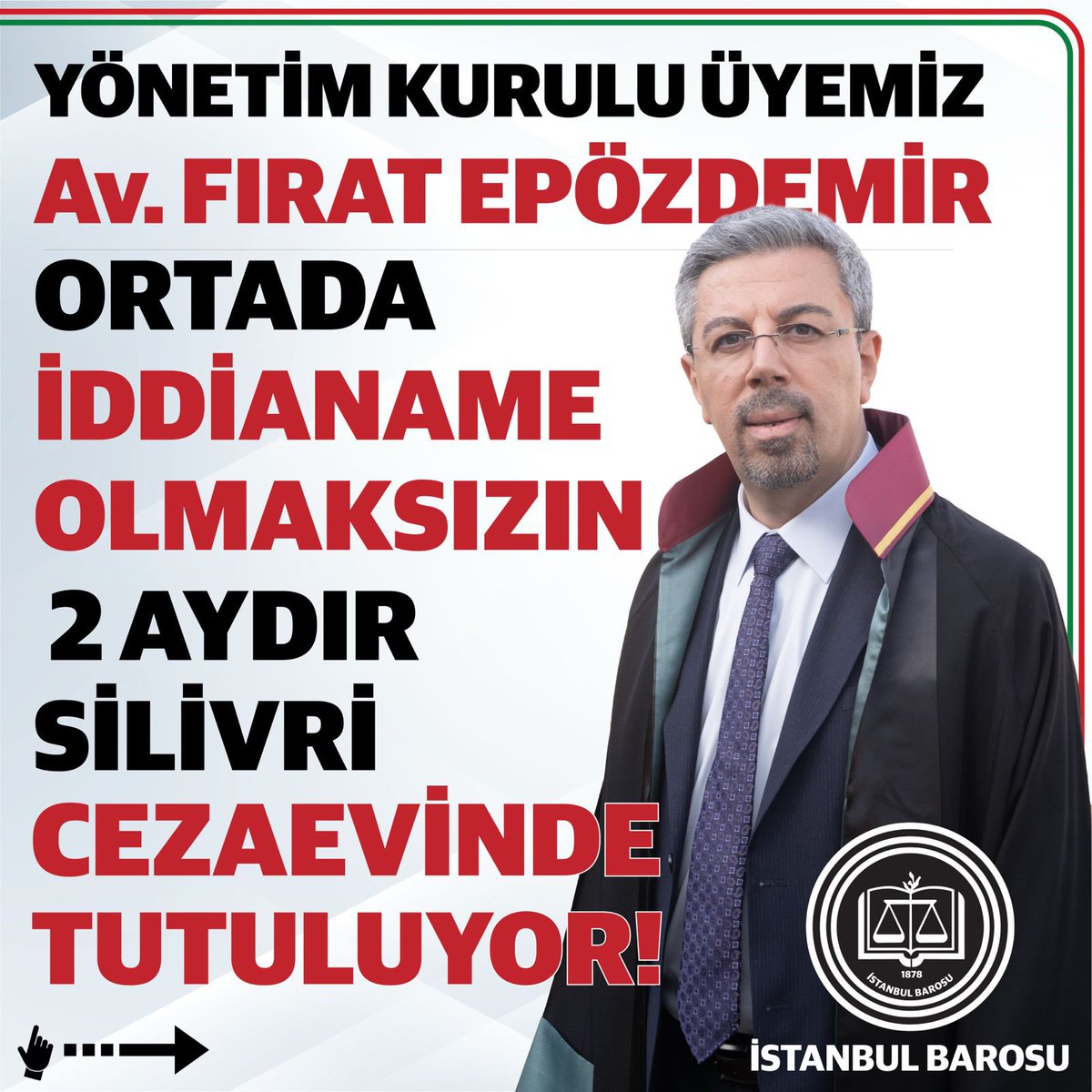 İstanbul Barosu YK üyesi 
Av <a href="/Fepozdemir/">Fırat Epözdemir</a> 2 aydır tutuklu !

 #AvFıratEpözdemirSerbestBırakılsın