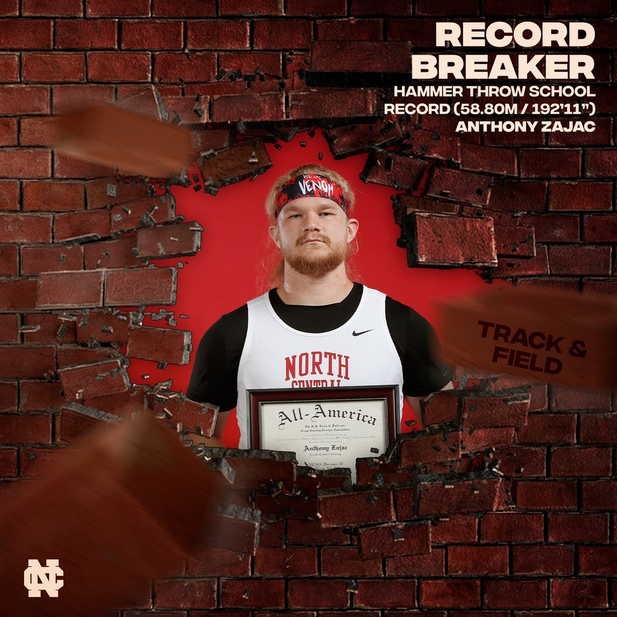 NCC Cardinals (@ncc_athletics) on Twitter photo Over the weekend, <a href="/NCCMensXCTF/">North Central Men’s Track and Cross Country</a> hit new levels as Anthony Zajac broke his previous school record in the hammer throw! Zajac's new program record sits at 58.80 meters (192'11")! #WeAreNC Over the weekend, <a href="/NCCMensXCTF/">North Central Men’s Track and Cross Country</a> hit new levels as Anthony Zajac broke his previous school record in the hammer throw! Zajac's new program record sits at 58.80 meters (192'11")! #WeAreNC
