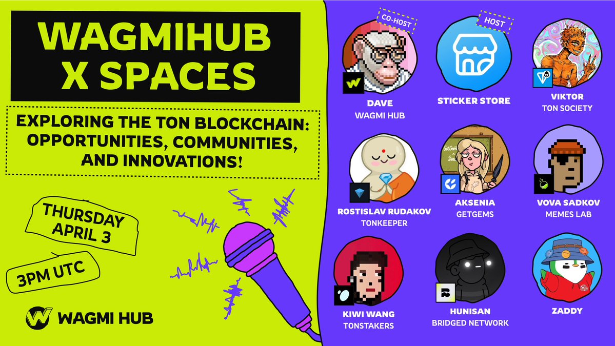 🎙 Exploring the TON Blockchain: Opportunities, Communities, and Innovations

🗓 Date: Thursday, April 3rd, 2025
⏰ Time: 3PM UTC / 11AM EST
📍 Join: x.com/i/spaces/1OwxW…

😍 Guest List:
1. <a href="/ton_society/">TON Society</a>  
2. <a href="/tonkeeper/">Tonkeeper</a> 
3. <a href="/getgemsdotio/">Getgems 💎 - TON NFT Marketplace</a> 
4. <a href="/tonstakers/">Tonstakers | TON Liquid Staking</a> 
5. <a href="/memeslabxyz/">LAB</a>  
6.