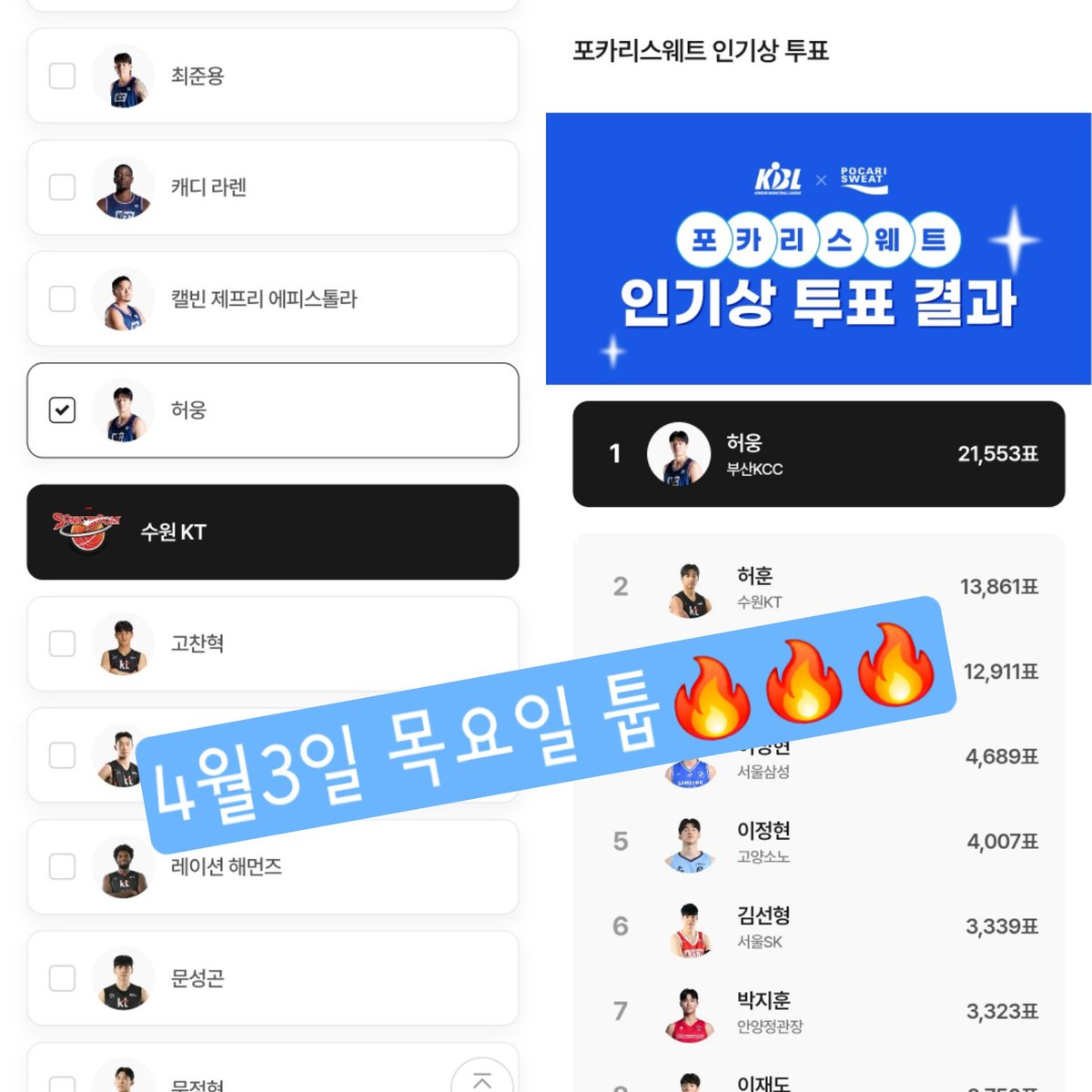 아놔..정신차리고 툽완💙💙💙
허웅🔥🔥🔥