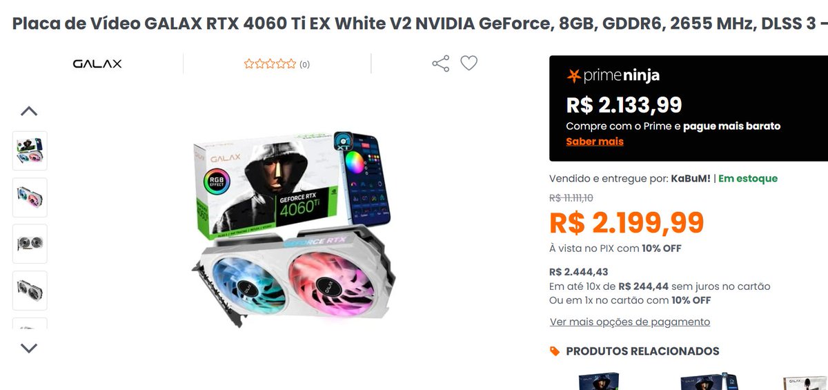 LinksBrazil's tweet photo. EITAAAAAAA

Placa de Vídeo GALAX RTX 4060 Ti EX White V2 NVIDIA GeForce, 8GB - R$2199

https://t.co/8PFzGJ8Cr5 https://t.co/f8cqi86V77