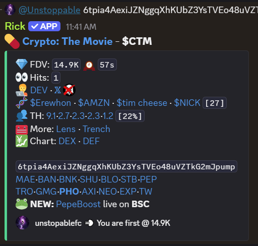 Saw that new thing in CT and knew that CTM was going to run

13K >> 170k

CA: 6tpia4AexiJZNggqXhKUbZ3YsTVEo48uVZTkG2mJpump