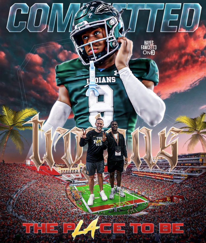 TrojanFBx's tweet photo. COMMITTED‼️ 🚨 3️⃣⭐️ WR, Kohen Brown, commits  to USC ✌️

Brown is 6’0” and  190lbs. Great hands, TREMENDOUS SPEED. This is a good one😎

Fight On! ✌️
📸 : @Hayesfawcett3 @kohenbrown2026 https://t.co/uVIR2L5HuH