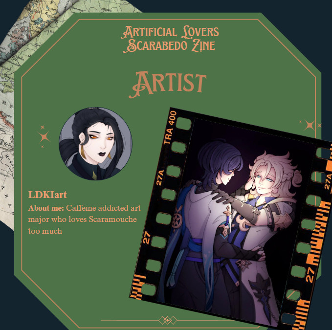 -Contributor spotlights- 
❤️ Meet LDKIart❤️ 
They're in Artificial Lovers. (SFW Scarabedo) Zine. ☂️🌻