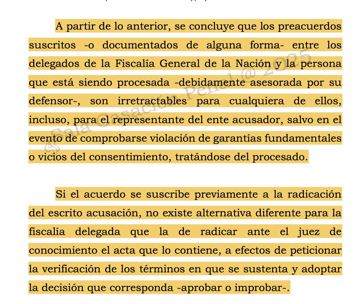 alfesac's tweet photo. FALLOTE, porque mantiene línea trazada con el R. 59441: Preacuerdo hecho, preacuerdo sustentado; pero la amplía a preacuerdos acordados de palabra y que se exponen en audiencias (ej. imputaciones preacordadas). Es decir, no siempre se necesitan preacuerdos "por escrito" y los que se oralicen en audiencia también son irrectractables para las partes:
