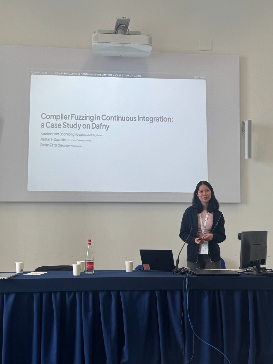 Bua presenting our work on compiler testing in continuous integration at <a href="/icstconference/">ICST</a>!