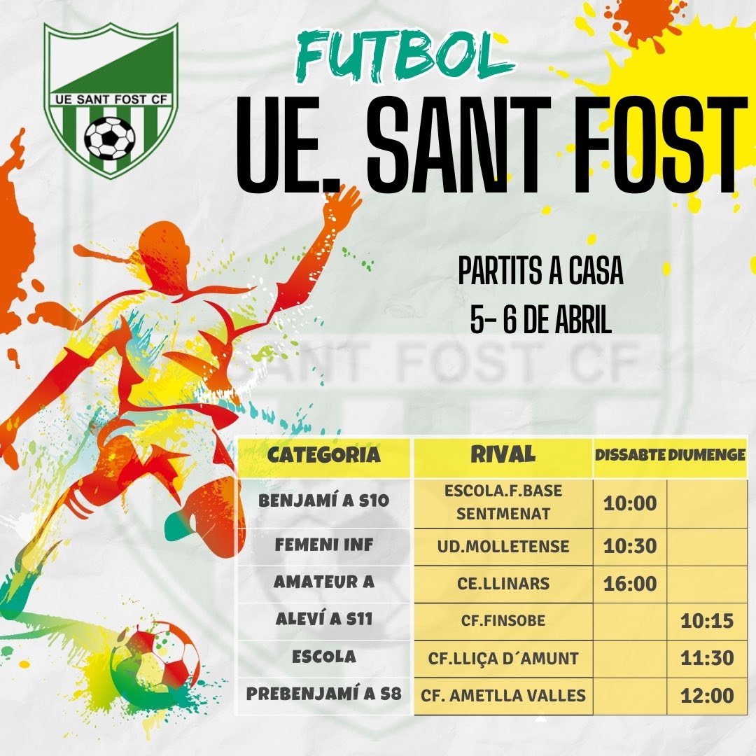 uesantfost's tweet photo. Horarios de los partidos del fin de semana del 5 y 6 de Abril. https://t.co/eHoWHnH59t