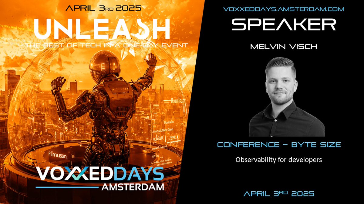 VoxxedAmsterdam's tweet image. 🔍 Code, Deploy, Observe: Developer-First Observability for Modern Architectures
Byte-size session with Melvin Visch, Solution Engineer @Dynatrace
👉 amsterdam.voxxeddays.com/talk/?id=39803
How can developers leverage observability to ship better software faster?
In this byte-size session,…