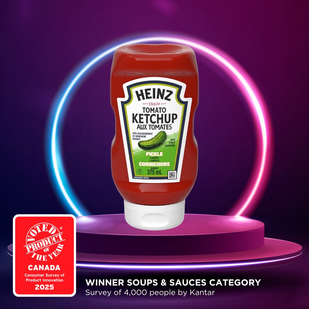 Congratulations Kraft Heinz Canada on winning the 2025 Product of the Year Canada Award in the Snacks category with your Heinz Pickle Ketchup.

#POYCanada2025 #productoftheyear #innovation #awardwinning #winner #newproducts #whattobuy #sauce #ketchup #pickle