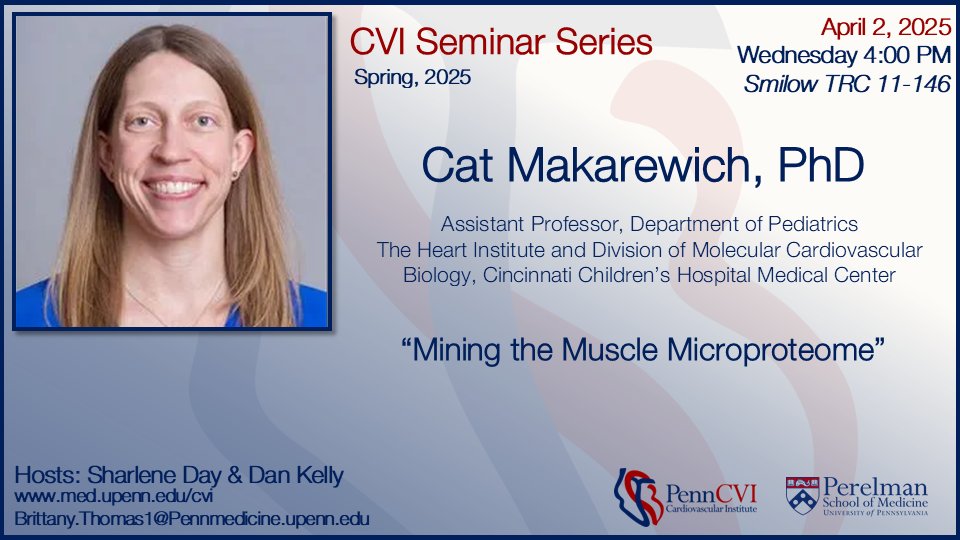 Today's Spring 2025 CVI Seminar: Dr. Cat Makarewich @ 4:00pm in Smilow TRC 11-146 #CVISeminar