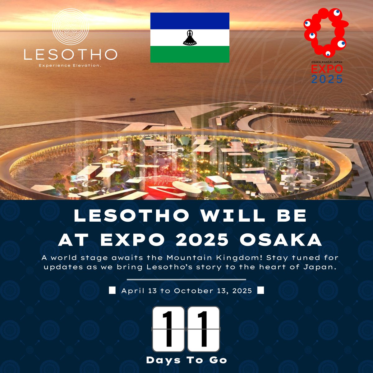 Lesotho.ls (@lesothols) on Twitter photo ๐๐ก๐ ๐๐จ๐ฎ๐ง๐ญ๐๐จ๐ฐ๐ง ๐ญ๐จ ๐ญ๐ก๐ ๐๐ฌ๐๐ค๐ ๐๐ฑ๐ฉ๐จ ๐ก๐๐ฌ ๐๐๐ ๐ฎ๐ง!
In just ๐๐ ๐๐๐ฒ๐ฌ, Lesotho will take center stage at EXPO 2025 Osaka, sharing our unique culture, innovation, and opportunities with the world. ๐๐ก๐ ๐๐จ๐ฎ๐ง๐ญ๐๐จ๐ฐ๐ง ๐ญ๐จ ๐ญ๐ก๐ ๐๐ฌ๐๐ค๐ ๐๐ฑ๐ฉ๐จ ๐ก๐๐ฌ ๐๐๐ ๐ฎ๐ง!
In just ๐๐ ๐๐๐ฒ๐ฌ, Lesotho will take center stage at EXPO 2025 Osaka, sharing our unique culture, innovation, and opportunities with the world.