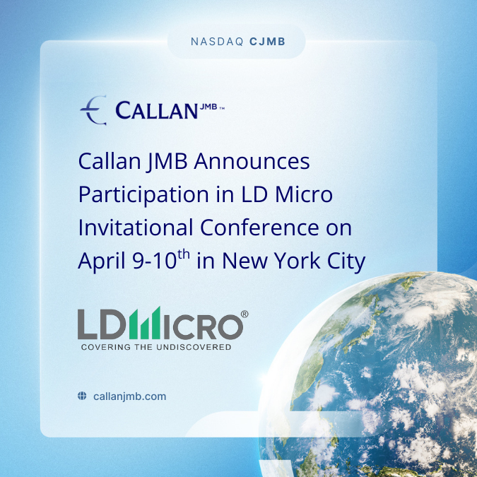 CallanJMBInc's tweet image. Callan JMB (NASDAQ: CJMB) is heading to LD Micro Invitational in NYC on April 9-10.

Our team will present on April 10 at 3:30 PM ET and hold one-on-one meetings during the conference.

Learn more here: globenewswire.com/news-release/2…

#LDMicro $CJMB #HealthcareLogistics