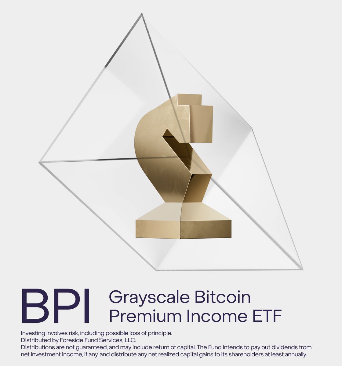 Introducing the Grayscale Premium Income ETF (ticker: $BPI), strategically designed to balance the growth potential of Bitcoin with income generation and distribute dividends monthly. 

See important disclosures or learn more via link below ⬇️ 
etfs.grayscale.com/bpi
