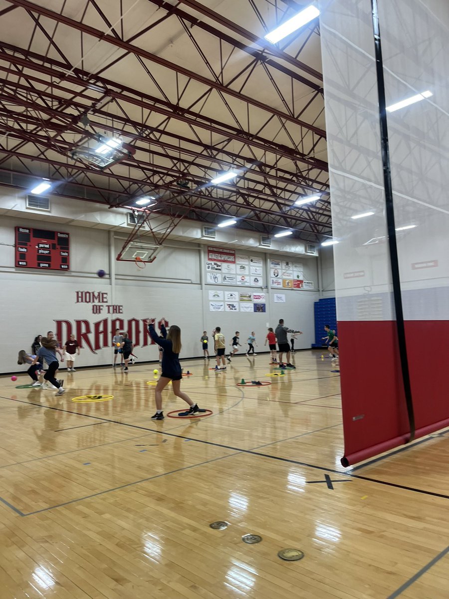 Thankful to have a new curtain to enhance instruction and divide class activities in NPJH Physical Education!  Tabata and Touchdowns are the two on tap for today! <a href="/NewPalCS/">New Palestine Community Schools</a> #newpalproud