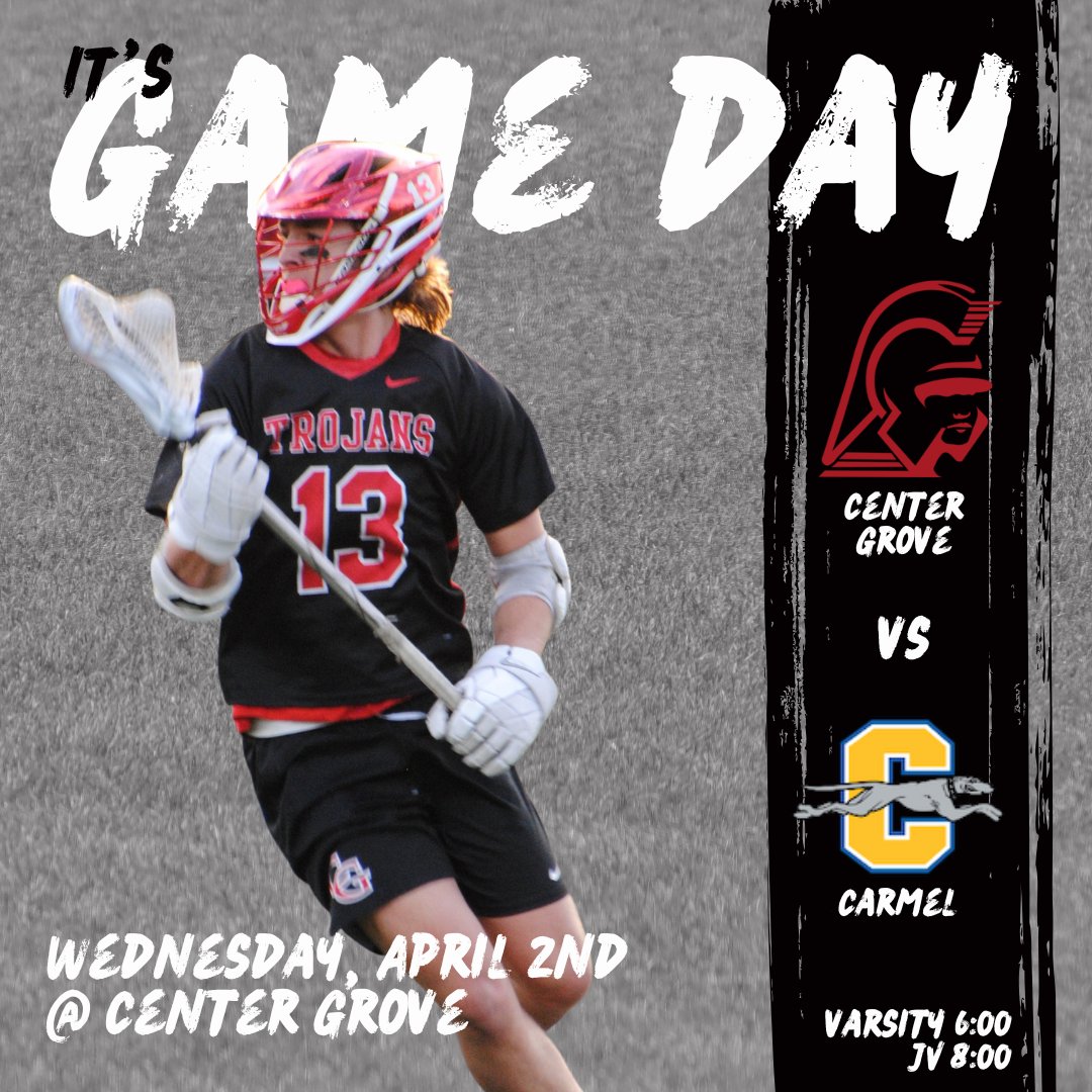 IT’S GAME DAY! The Trojans return to the field to take on the Carmel Greyhounds at the Center Grove Lacrosse Field. Varsity starts at 6:00pm followed by JV at 8:00pm. Go Trojans! #cglax

Streaming: youtube.com/@NewFiveCreati…
Live Stream Sponsored by Coldwell Banker-Team Stiles