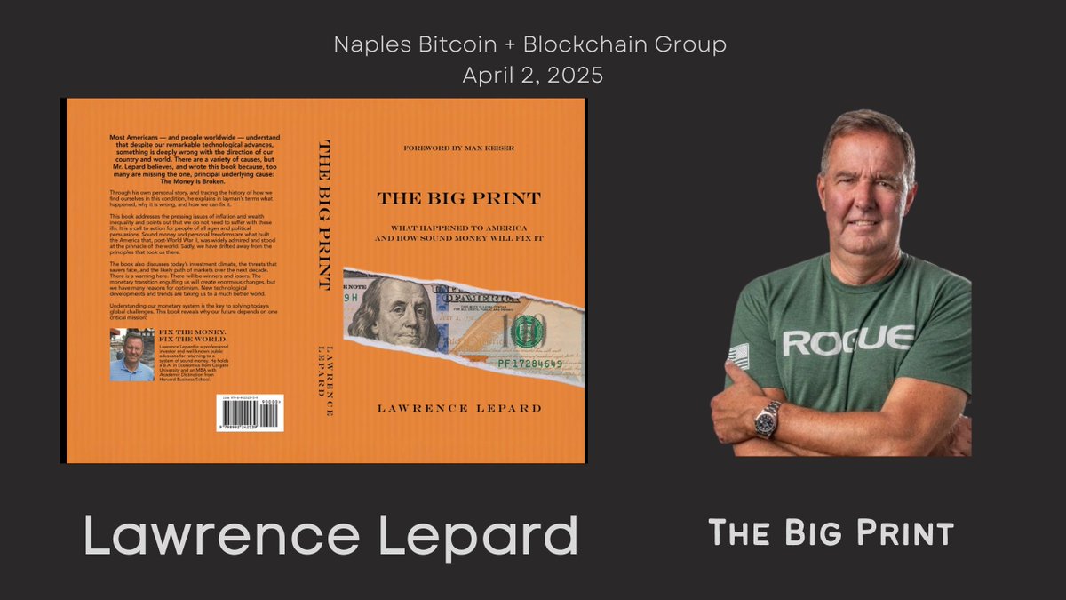 Naples Bitcoin + Blockchain Group (@naplesbtcblock) on Twitter photo Tonight! Wednesday, April 2. Courtyard Marriott Naples, FL special guest <a href="/LawrenceLepard/">Lawrence Lepard, "fix the money, fix the world"</a>
meetup.com/naples-bitcoin… Tonight! Wednesday, April 2. Courtyard Marriott Naples, FL special guest <a href="/LawrenceLepard/">Lawrence Lepard, "fix the money, fix the world"</a>
meetup.com/naples-bitcoin…