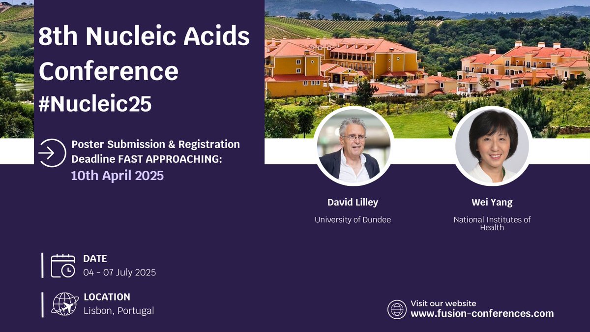 REGISTRATION CLOSING SOON! 🚨
The 8th Nucleic Acids Conference is fast approaching! Don’t miss your chance to join the conference in sunny Portugal! 
Registration Deadline: 10th April 2025
David &amp; Wei can’t wait to see you there! 👉 Click here for more information on how to