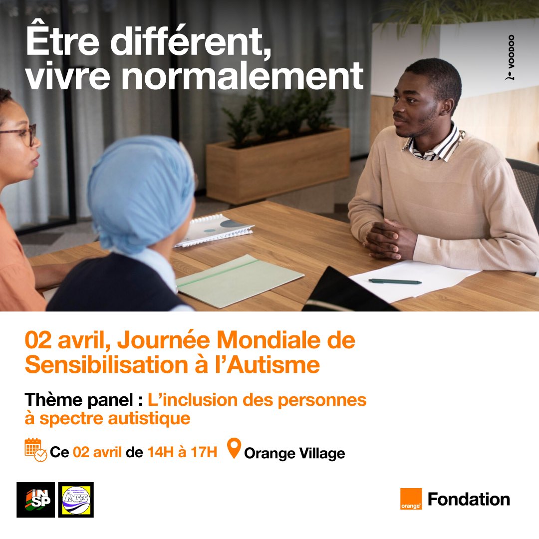 Parce que la différence n'est pas un obstacle, soutenons ensemble l'inclusion des personnes autistes. 💙  
À l'occasion de la Journée Mondiale de Sensibilisation à l'Autisme, rejoignez-nous ce 2 Avril de 14H à 17H à Orange Village pour un échange enrichissant.