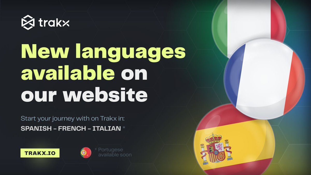 Another great piece of news for Trakx users is that the site is now available in Spanish, French, and Italian! 🌐

This is a significant milestone for our platform, giving users a greater experience and allowing us to expand into new markets!

Visit our website and let us know