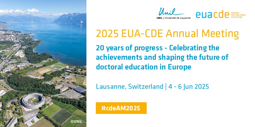 EUA-CDE (@euacde) on Twitter photo The 2025 EUACDE Annual Meeting will mark 20 years of the Salzburg Principles— a milestone in development of #DoctoralEducation.
📍 Join us in Lausanne <a href="/unil/">Université de Lausanne</a> 🇨🇭
📅 Dates: 4-6 June
Registration is open at ➡️ bit.ly/cdeAM2025x
#cdeAM2025 The 2025 EUACDE Annual Meeting will mark 20 years of the Salzburg Principles— a milestone in development of #DoctoralEducation.
📍 Join us in Lausanne <a href="/unil/">Université de Lausanne</a> 🇨🇭
📅 Dates: 4-6 June
Registration is open at ➡️ bit.ly/cdeAM2025x
#cdeAM2025