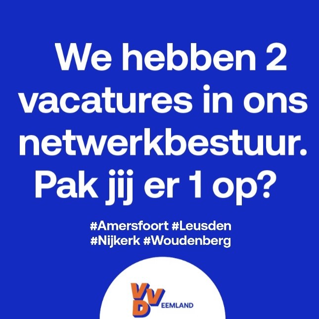 2 vacatures in ons leuke bestuur! Bestuurslid Opleiding &amp; Training + bestuurslid liaison Woudenberg. Hier lees je meer: eemland.vvd.nl/nieuws/57764/2…
#VVD #VVDEemland #Amersfoort #Hoogland #Hooglanderveen #Nijkerk #Hoevelaken #Nijkerkerveen #Leusden #Stoutenburg #Achterveld #Woudenberg