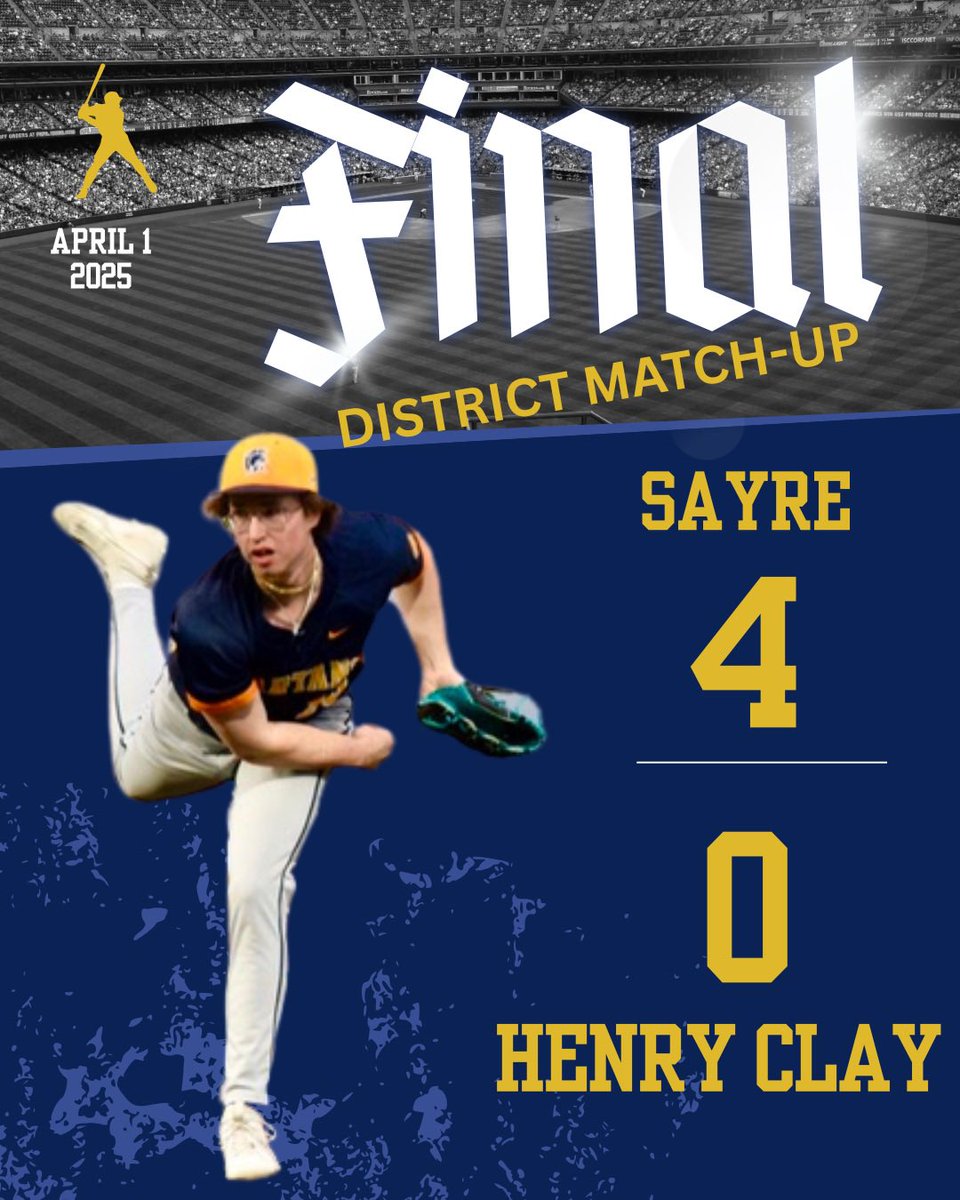 Sayre 4 Henry Clay 0 in 42nd District matchup. Owen Murphy was simply dominant. He threw a 2 hit shutout and had 12 K’s. Charlie Slabaugh led the offense with a 2-2 day with 2 RBI’s and a HBP. Robbie Jenkins and Reed Beatty chipped in clutch RBI’s as well.