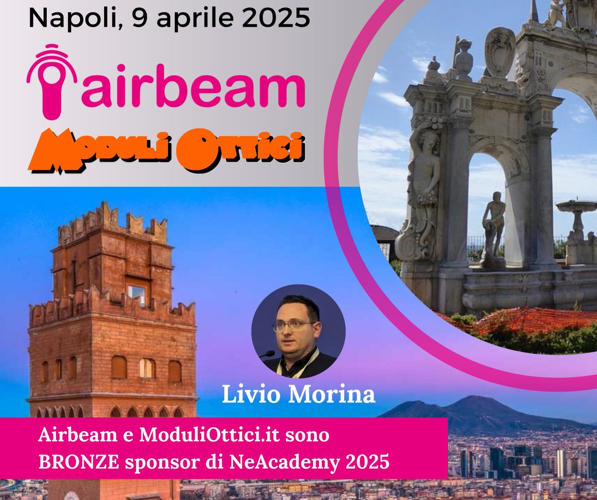 #Airbeam e ModuliOttici.it sono #Bronze #Sponsor della prima edizione di #NeAcademy, evento con l’obiettivo di ridurre la distanza tra il mondo #accademico e quello del lavoro.
Vi aspettiamo il 9 aprile presso l’Università degli Studi di Napoli Federico II con <a href="/flexOptix/">FLEXOPTIX</a>