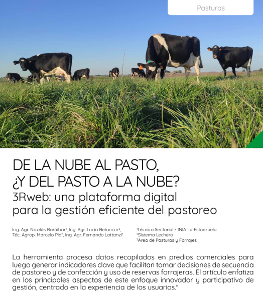 Nicolás Baráibar Pedersen (@baraibarnicolas) on Twitter photo DE LA NUBE AL PASTO, ¿Y DEL PASTO A LA NUBE? 3Rweb: una plataforma digital para la gestión eficiente del pastoreo
Accede al artículo en la revista INIA para conocer más sobre esta herramienta:
inia.uy/sites/default/…
<a href="/INIA_UY/">INIA URUGUAY</a> <a href="/FerLattanzi/">Fernando Lattanzi</a> <a href="/Lu_Betancor/">Lucía Betancor</a> DE LA NUBE AL PASTO, ¿Y DEL PASTO A LA NUBE? 3Rweb: una plataforma digital para la gestión eficiente del pastoreo
Accede al artículo en la revista INIA para conocer más sobre esta herramienta:
inia.uy/sites/default/…
<a href="/INIA_UY/">INIA URUGUAY</a> <a href="/FerLattanzi/">Fernando Lattanzi</a> <a href="/Lu_Betancor/">Lucía Betancor</a>