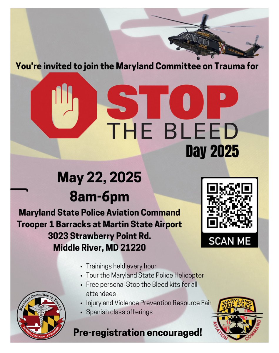 🩸Stop the Bleed… Save a Life!
#StopTheBleed Week is coming this May 2025! 🩸
Learn how to save a life in a bleeding emergency.
Details below.

Register now: mdcot.com/stop-the-bleed…