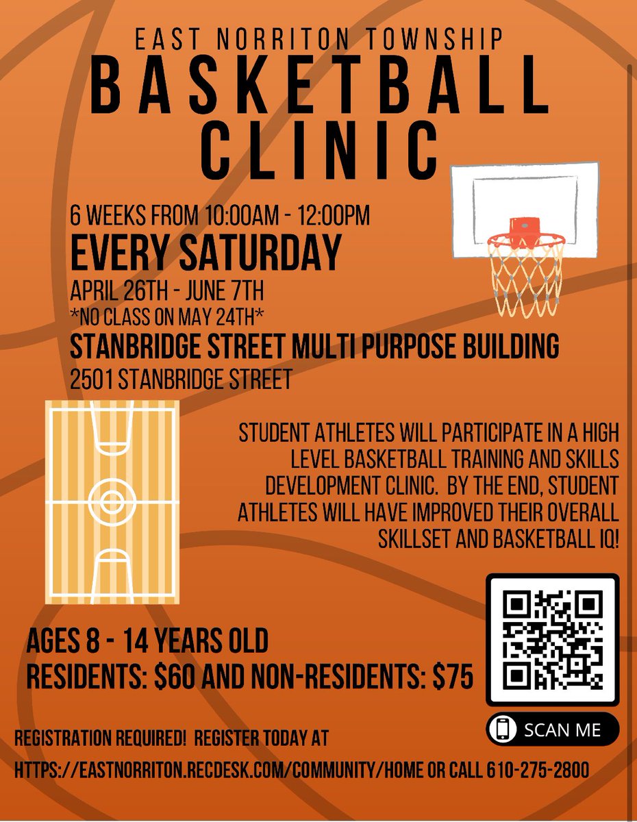 I’m blessed to announce My company ISO INC. Has partnered with East Norriton Township to provide a 6-Week Basketball Clinic for EN Residents and Non-Residents. Train like a pro. 🏀🦾 

eastnorriton.recdesk.com/Community/Prog…