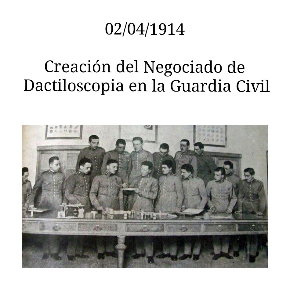 MqGuardiaCivil's tweet photo. El 2/41914 se creó el 6º Negociado de #Dactiloscopia, encargado de planificar y desarrollar la implantación de un sistema de identificación dactiloscópica en la Guardia Civil, constituyéndose como el primer órgano con funciones propias de criminalística.
https://t.co/e4Jj5Rfzmt https://t.co/nBCe67S9zo