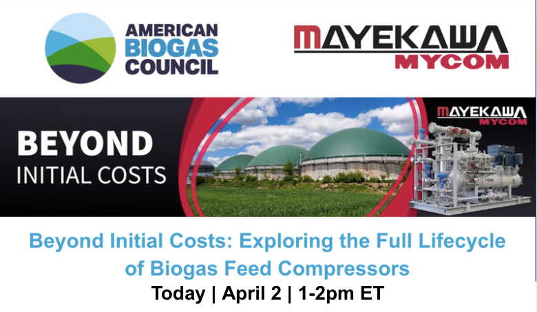 ambiogascouncil's tweet image. ⏳Last chance to register! Join us today from 1-2 PM for a free webinar with MAYEKAWA USA INC on the full lifecycle of #biogas compression.
Learn:
✅ Total cost of ownership
✅ 30+ years of industry expertise
✅ Latest #compressor innovations
🔗Register: register.gotowebinar.com/register/48209…