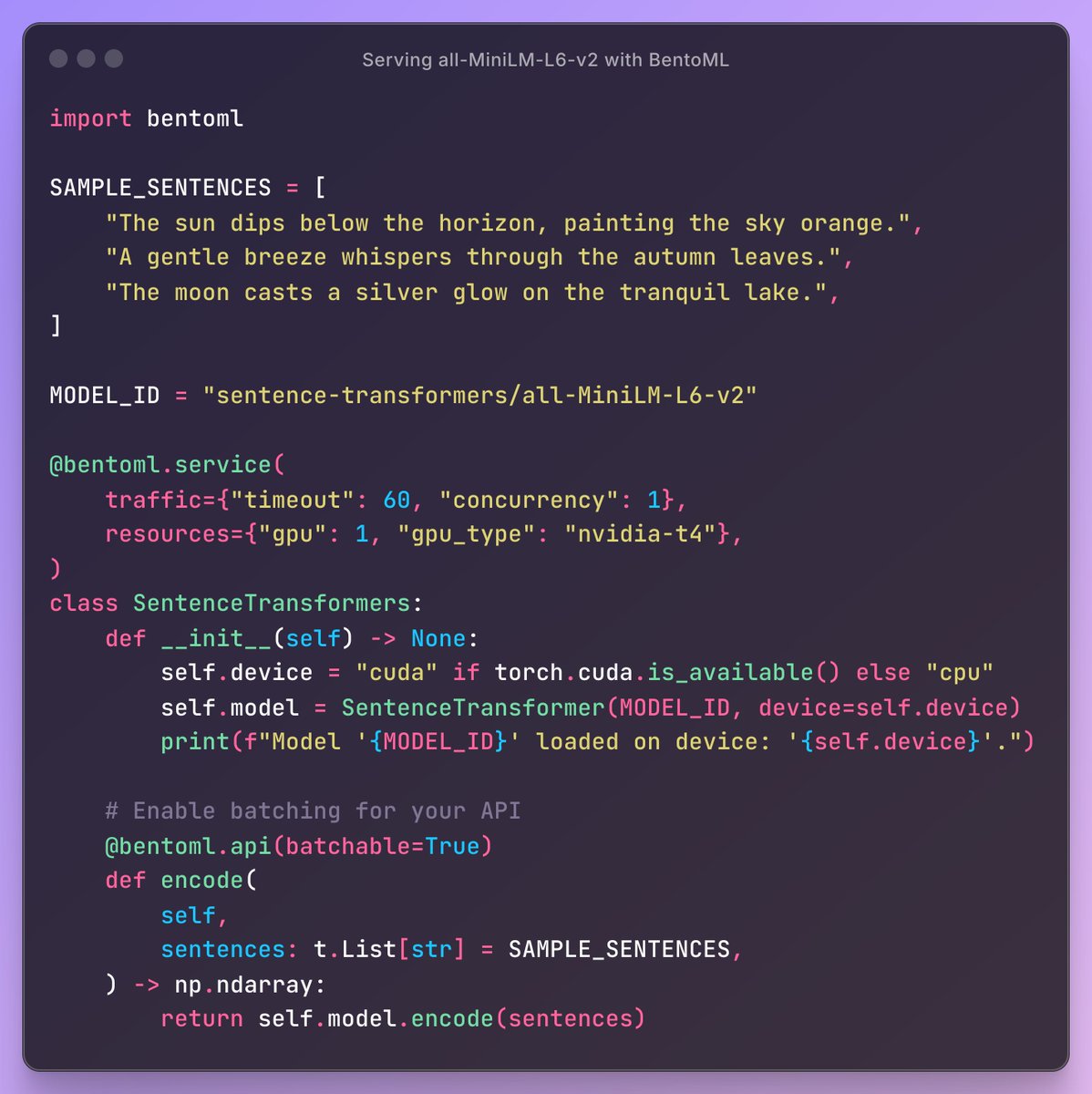 bentomlai's tweet image. Looking to build semantic search, #RAG, or recommendation systems with 𝗲𝗺𝗯𝗲𝗱𝗱𝗶𝗻𝗴 𝗺𝗼𝗱𝗲𝗹𝘀?

#BentoML makes it easy to 𝘀𝗲𝗿𝘃𝗲 𝗮𝗻𝗱 𝘀𝗰𝗮𝗹𝗲 𝗮𝗻𝘆 𝗼𝗽𝗲𝗻-𝘀𝗼𝘂𝗿𝗰𝗲 𝗲𝗺𝗯𝗲𝗱𝗱𝗶𝗻𝗴 𝗺𝗼𝗱𝗲𝗹:
✅ Batching requests for embedding generation
✅ Batch size…