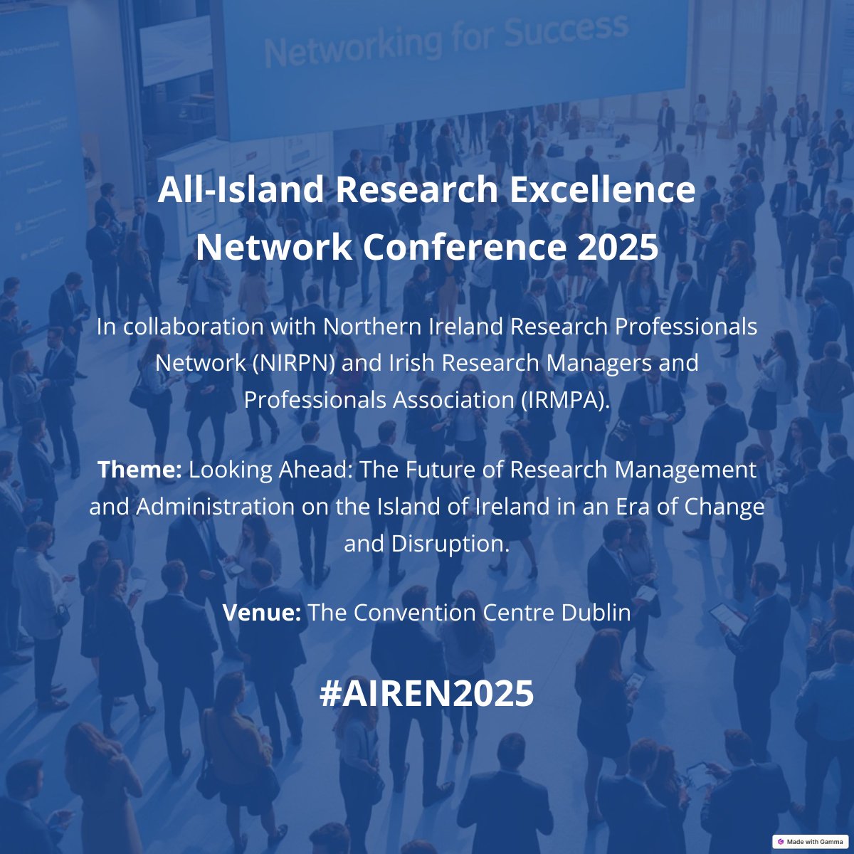 AirenNetwork's tweet image. 🎯 One day to the AIREN Conference at Convention Centre Dublin.

 Keynotes on AI, Research Governance &amp;amp; Cross-border Collaboration.

Registration starts at 10AM! 

#AIREN2025 #ResearchManagement