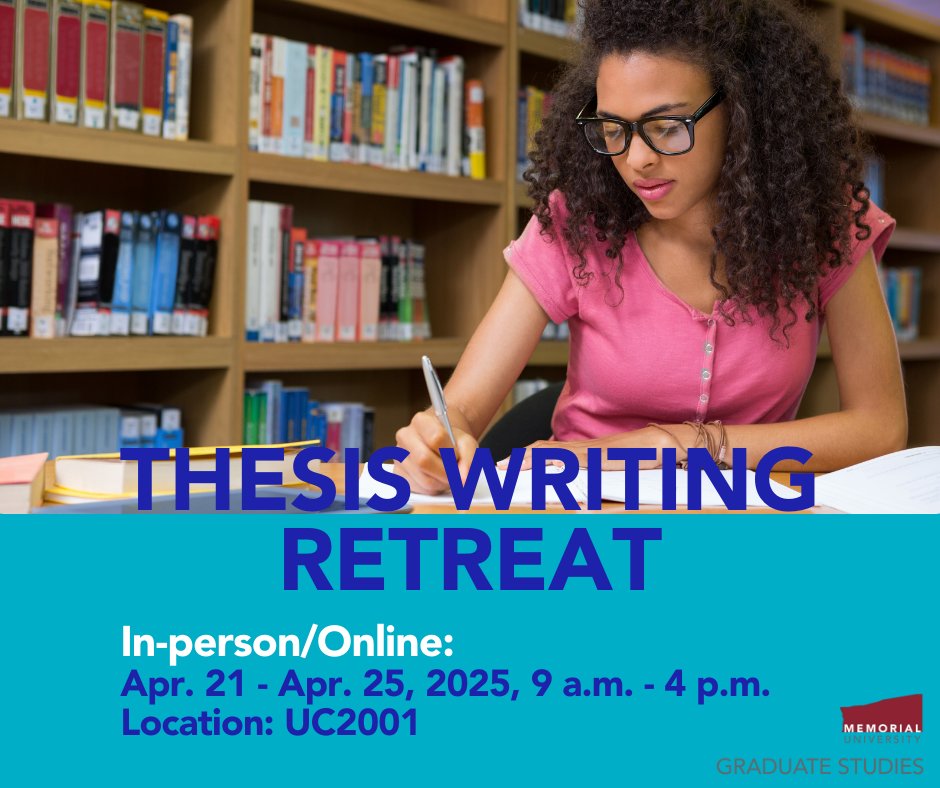 🔔 Completing a thesis is easier with a regular schedule. The Writing Centre and SGS are pleased to host a 5-day thesis retreat for graduate students from April 21-25. Participants will spend between 5 and 6 hours each day writing independently. Register↩️ bit.ly/4i5WMHr