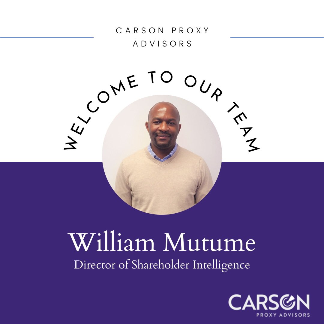 Carsonproxy (@carsonproxy) on Twitter photo Excited to welcome William Mutume as Director of Shareholder Intelligence at <a href="/carsonproxy/">Carsonproxy</a> !With deep experience in finance across top firms like Scotiabank, S&P Global & more, he’s set to drive innovation & value from Toronto.
Welcome aboard, William! 👏💼📊 Excited to welcome William Mutume as Director of Shareholder Intelligence at <a href="/carsonproxy/">Carsonproxy</a> !With deep experience in finance across top firms like Scotiabank, S&P Global & more, he’s set to drive innovation & value from Toronto.
Welcome aboard, William! 👏💼📊