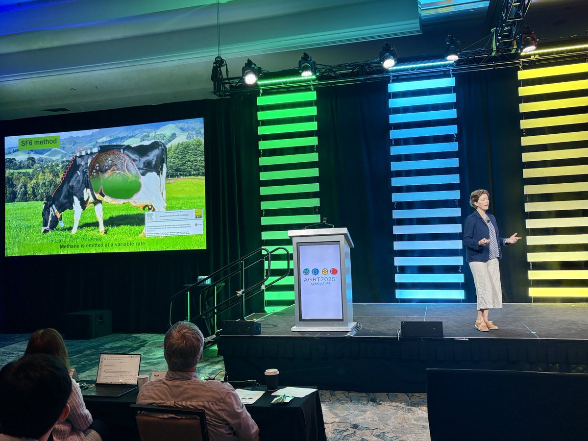 AGBT Meeting (@agbt) on Twitter photo At #AGBTAg2025, Prof. <a href="/jenniepryce/">Prof Jennie Pryce</a> shared how genetics drive dairy sustainability. Selective breeding has doubled milk yield & cut methane per liter. Research on emissions reduction could cut methane 50%. Cows aren’t the problem—they’re the solution! 🐄 #AgTech #MethaneReduction At #AGBTAg2025, Prof. <a href="/jenniepryce/">Prof Jennie Pryce</a> shared how genetics drive dairy sustainability. Selective breeding has doubled milk yield & cut methane per liter. Research on emissions reduction could cut methane 50%. Cows aren’t the problem—they’re the solution! 🐄 #AgTech #MethaneReduction
