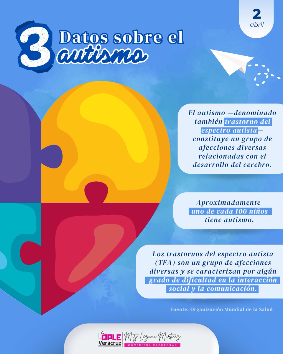 Cada día tengamos presente que ser humano significa tener habilidades, pasiones y sueños propios. 💙

De ahí que el #autismo no defina a una persona. Apoyemos el derecho a vivir una vida plena y feliz, sin barreras ni prejuicios. 🧩