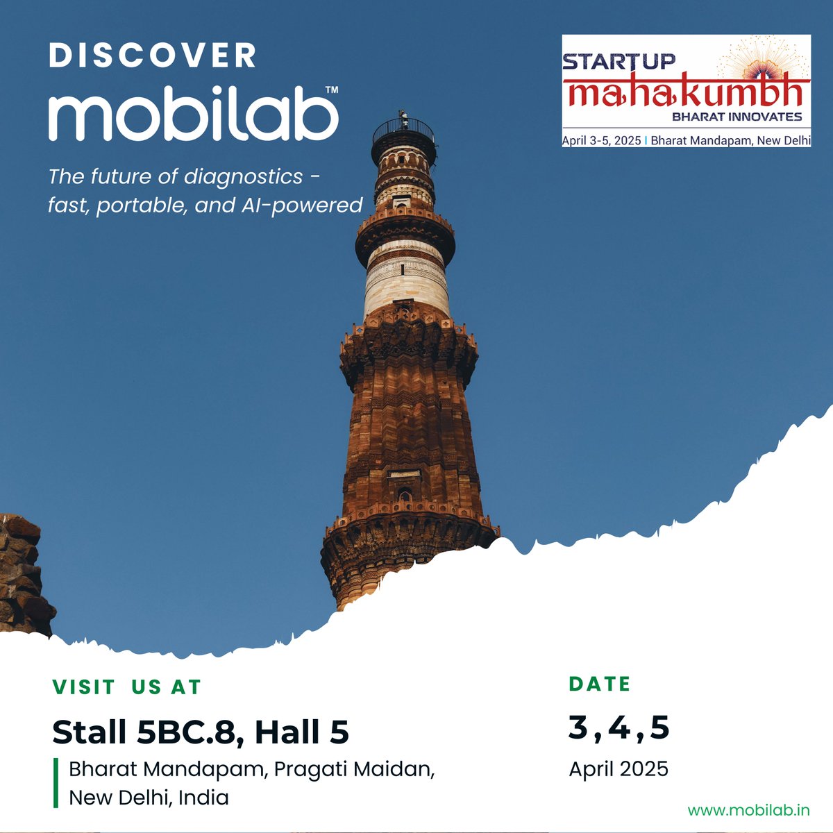 Exciting News! Mobilab is redefining digital diagnostics at STARTUP MahaKumbh 2025!

📍 Stall 5BC.8, Hall 5 | 📅 April 3-5, 2025 | 📍 Bharat Mandapam, New Delhi

#Mobilab #StartupMahakumbh #AIinHealthcare #FutureOfDiagnostics